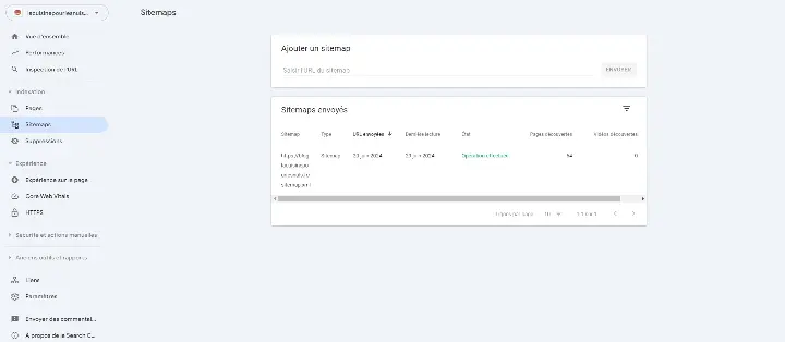 Capture d’écran de la page d'import de sitemaps dans Google Search Console