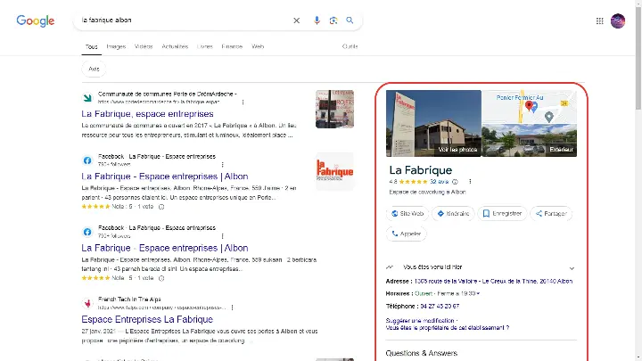 Exemple de fiche Google My Business